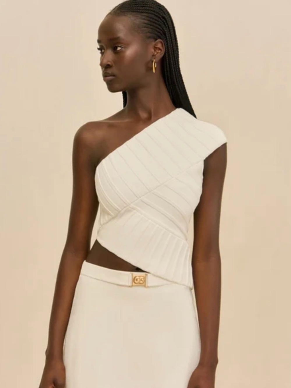 cult gaia Cream Ribbed A-Line Knit Skirt
